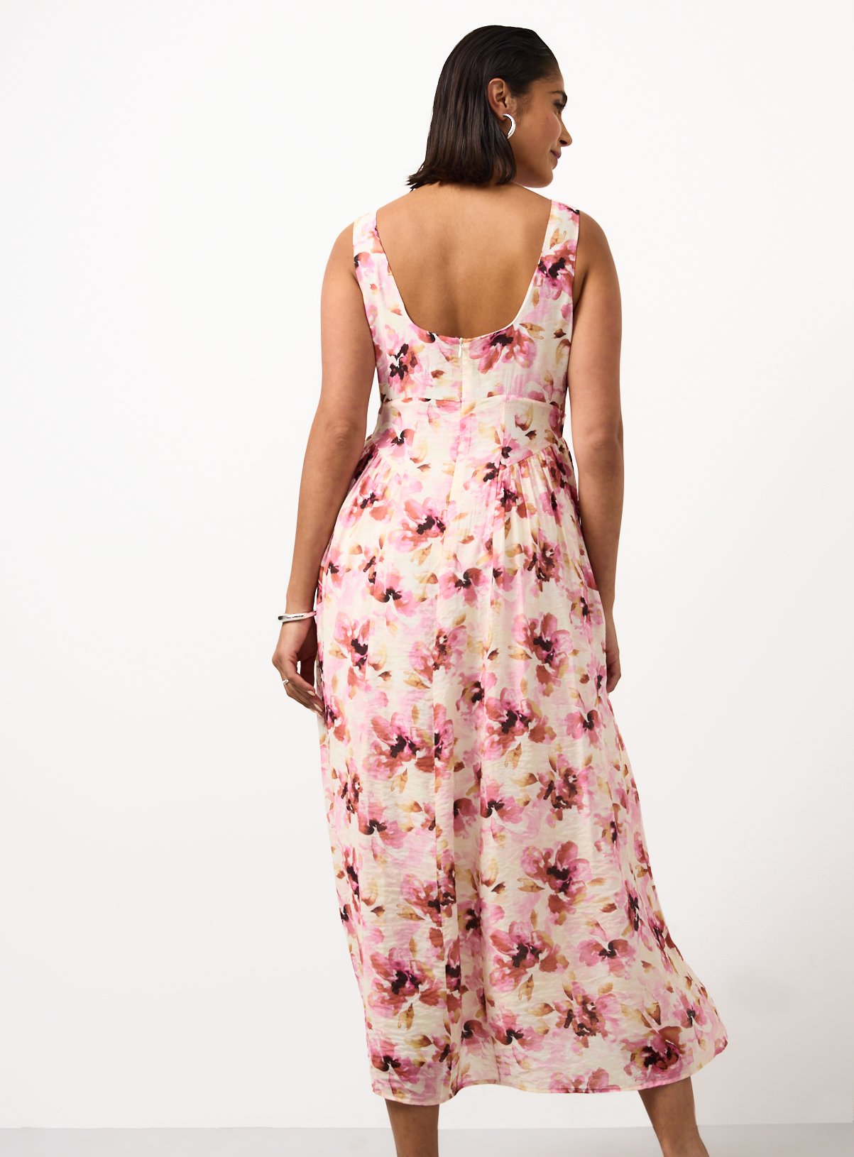 Pink Blurred Floral Print Ruffle Waisted Dress 16 - Image 4 thumbnail